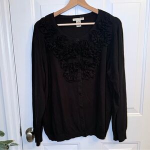 EVIE Black Button Down Cardigan with Ruffles on the Front